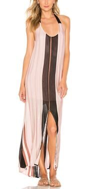 PilyQ Pink Black Striped Maxi Halter Dress MEDIUM LARGE Glitter Vacation NEW